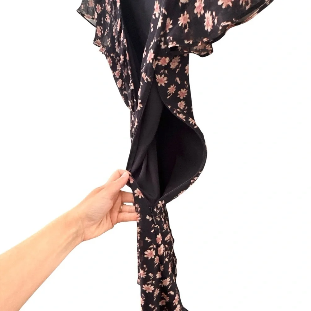 Joie 100% Silk Orita B Dress in "Midnight" Floral Black Pink Size 6 - Picture 12 of 15